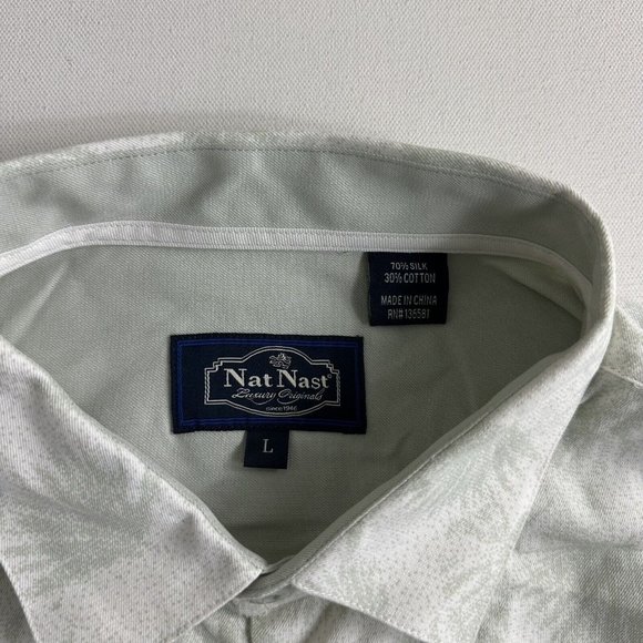 NAT NAST Silk Blend Short Sleeve‎ Camp Shirt Size Mens Size Large Green Floral - Picture 6 of 10